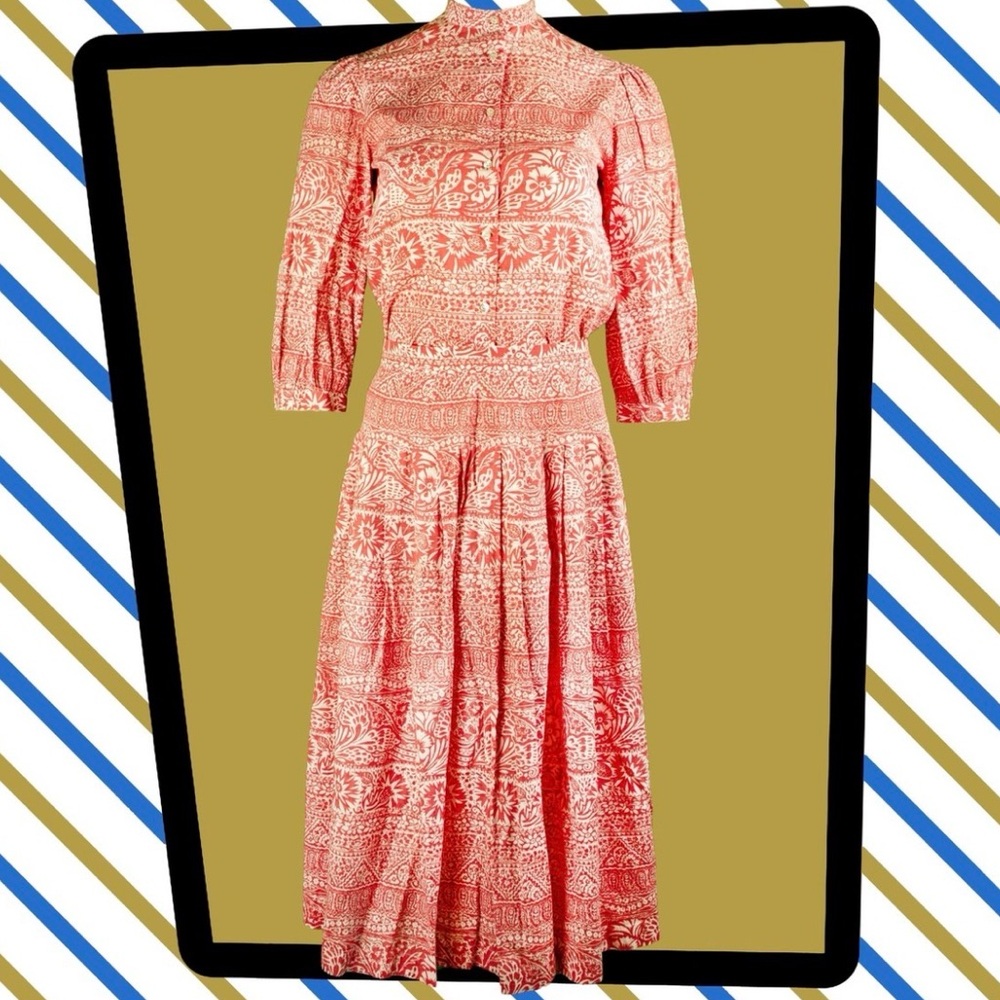 Vintage ‘80’s Jaeger Pink and White Floral print 100% cotton skirt & blouse set